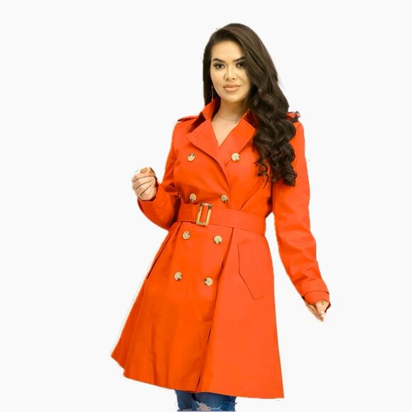 Ralph Lauren Black Label Mid-Length Belted Orange Trench Coat Womens Size M - Picture 11 of 11